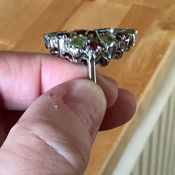 𝅺STERLING SILVER GARNET/PERIDOT/EMERALD RING SIZE US 8.5​​ - Picture 6 of 10